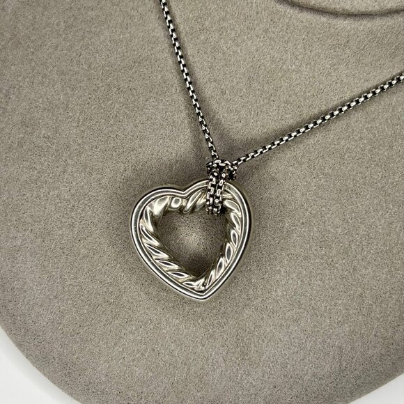 Authentic david yurman heart necklace sterling silver open heart cable charm - Picture 4 of 10